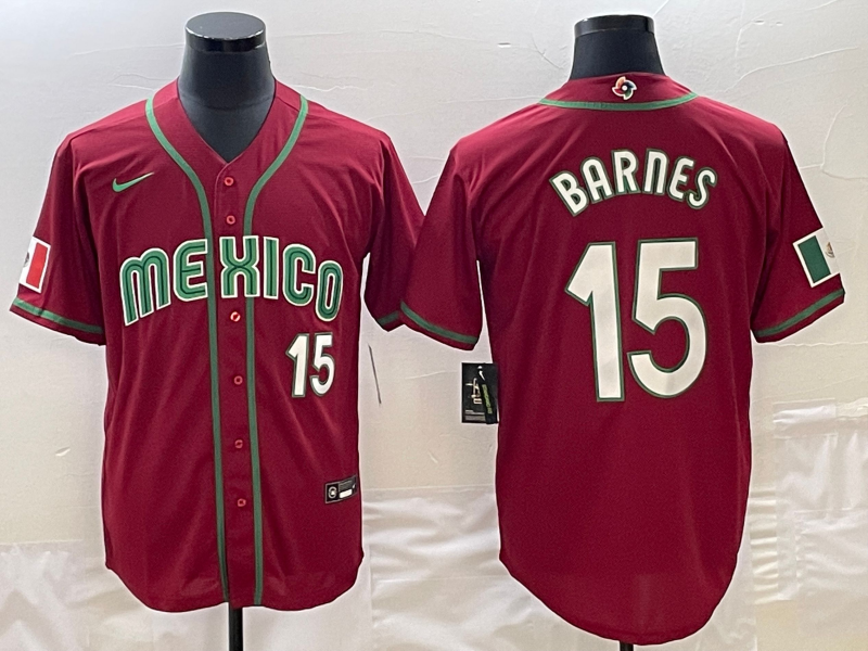 Men's Mexico Baseball #15 Austin Barnes 2023 Red World Baseball Classic Stitched Jersey